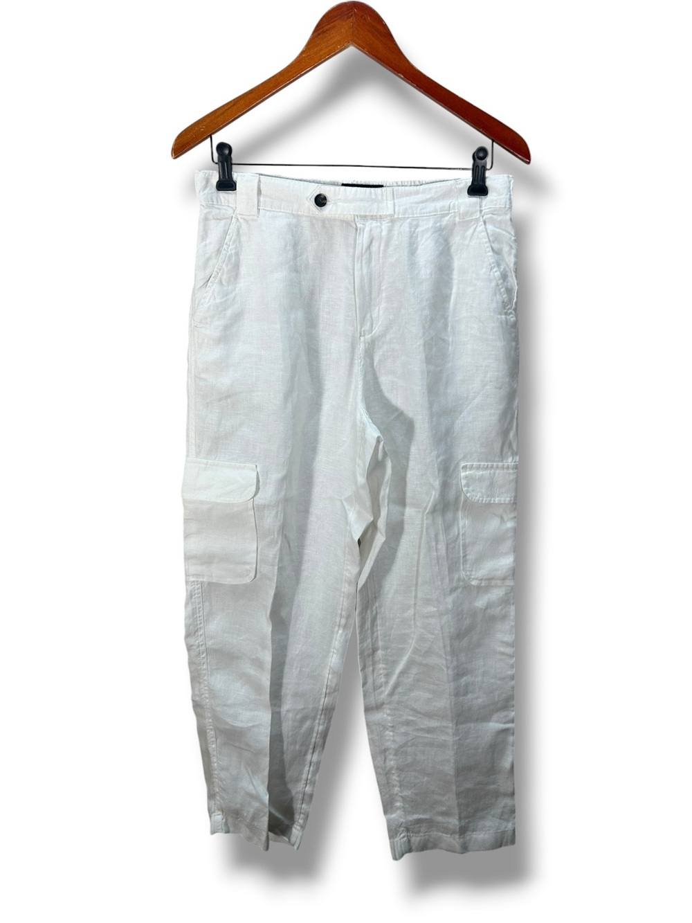 Women’s Rachel Rachel Roy 100% Linen White Cargo Pants Size Medium